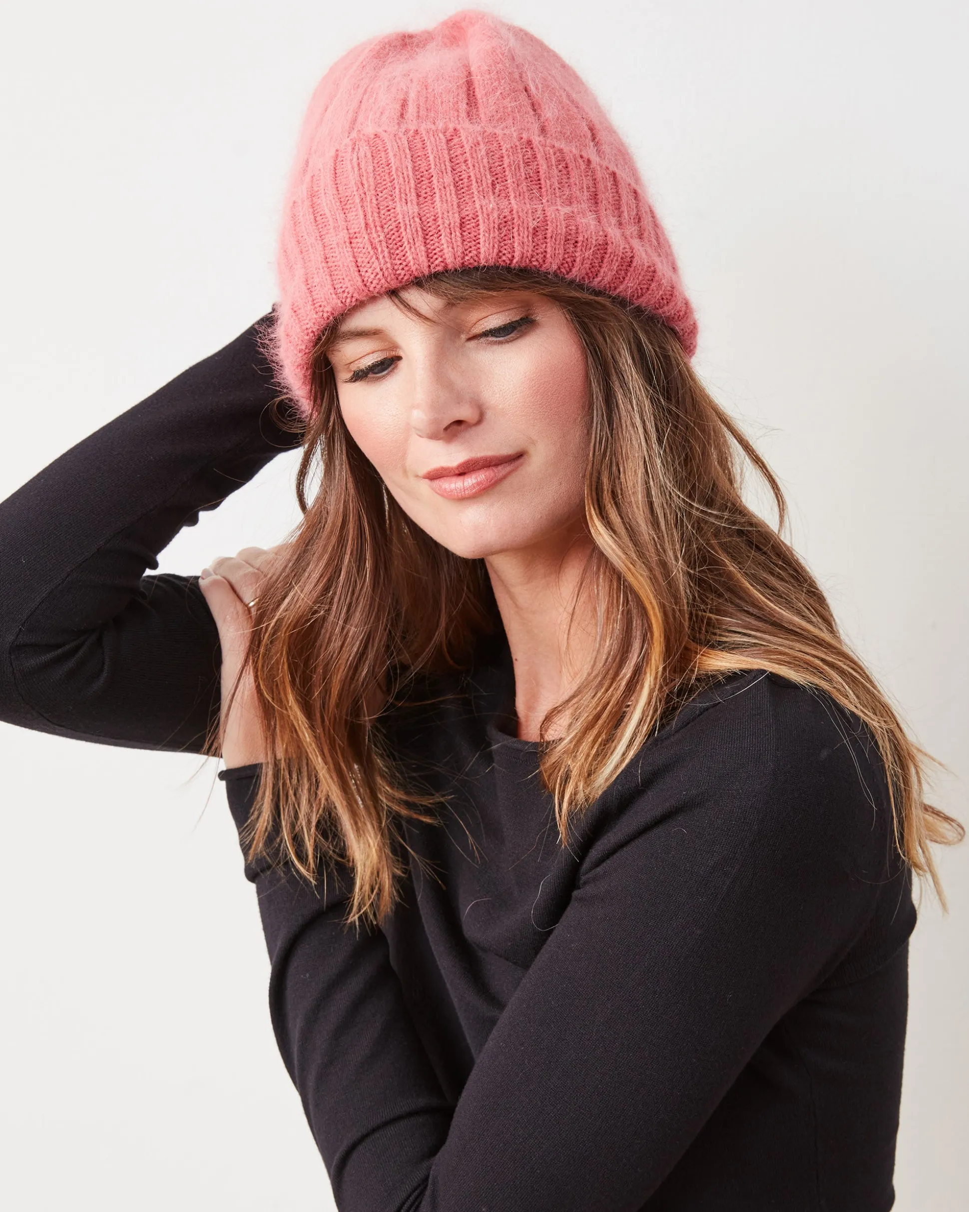 Super Soft Angora Beanie in Dark Pink