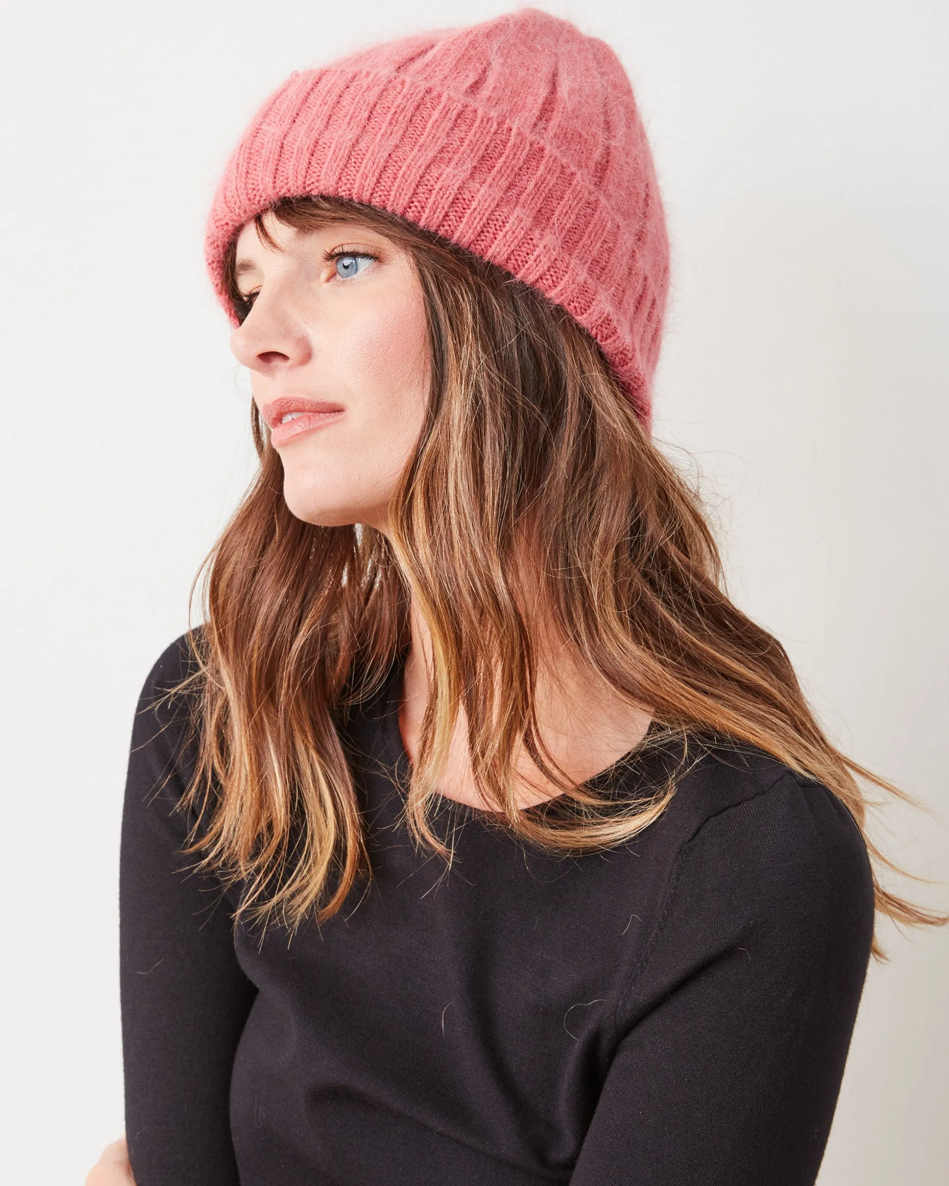 Super Soft Angora Beanie in Dark Pink