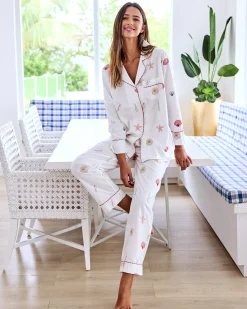 Tall Long PJ Set in Embroidered Shells
