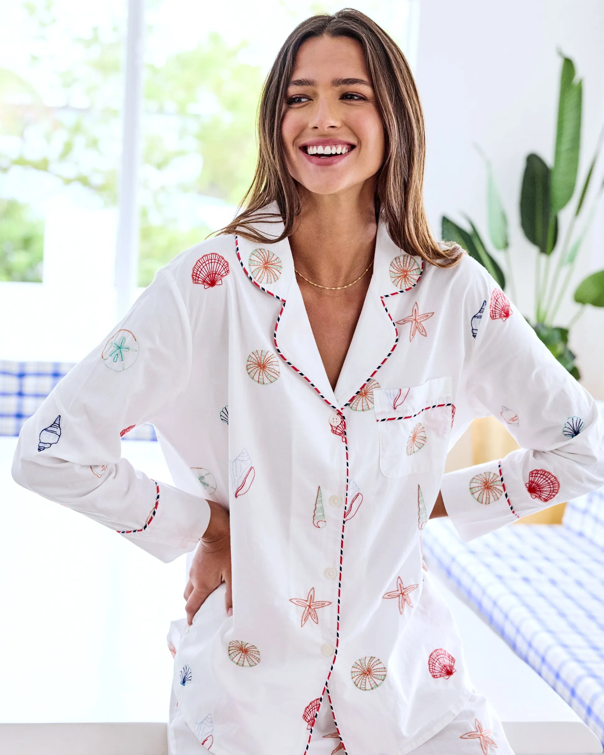 Tall Long PJ Set in Embroidered Shells