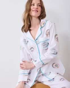 Tall Long PJ Set in Embroidered Caviar Club