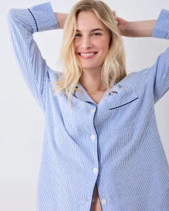 Tall Seersucker Long PJ Set in Triton Stripes