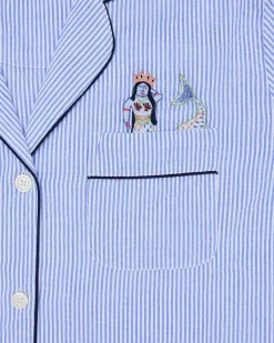 Tall Seersucker Long PJ Set in Triton Stripes