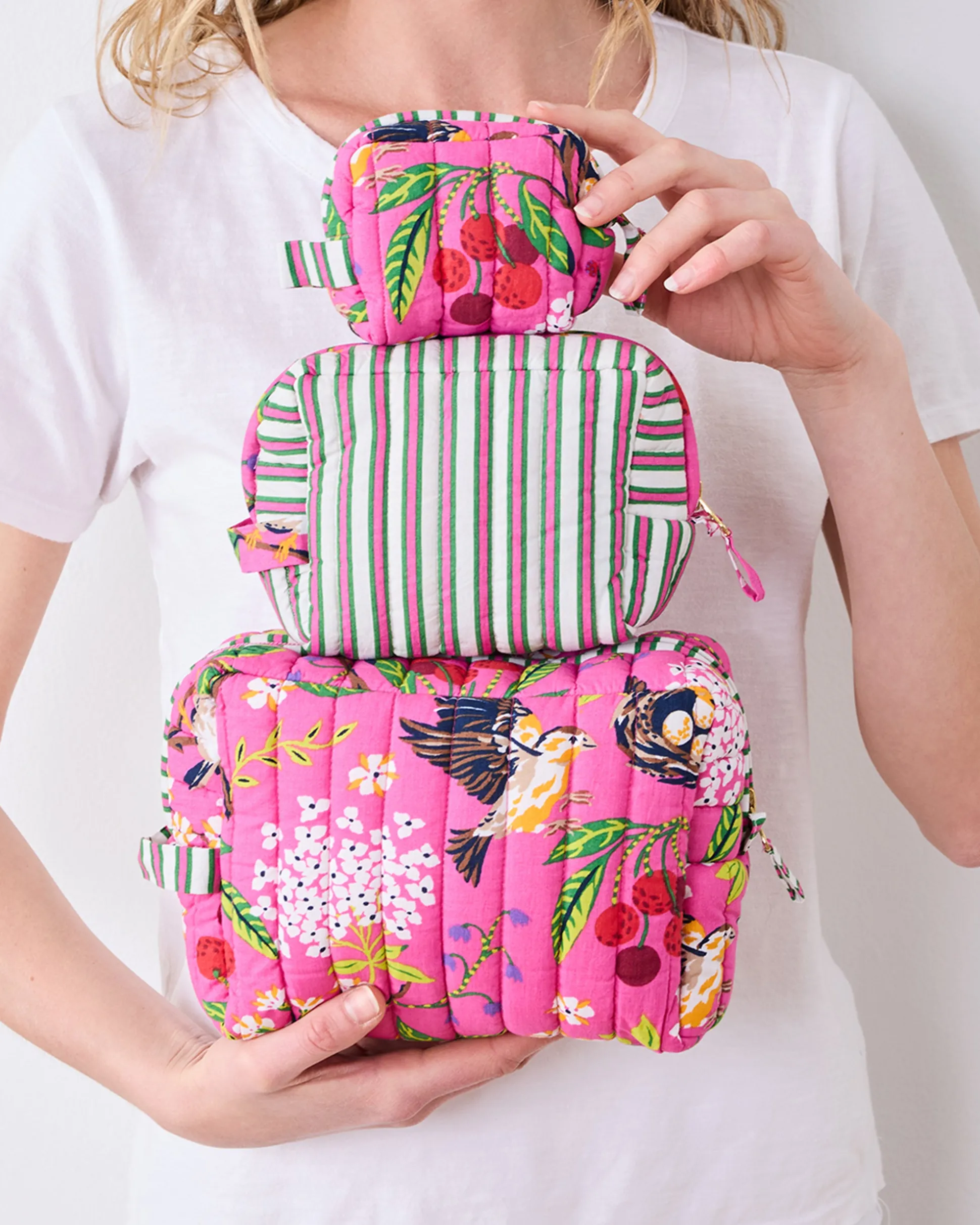 Three's Best Pouch Set in Bird & Blossom
