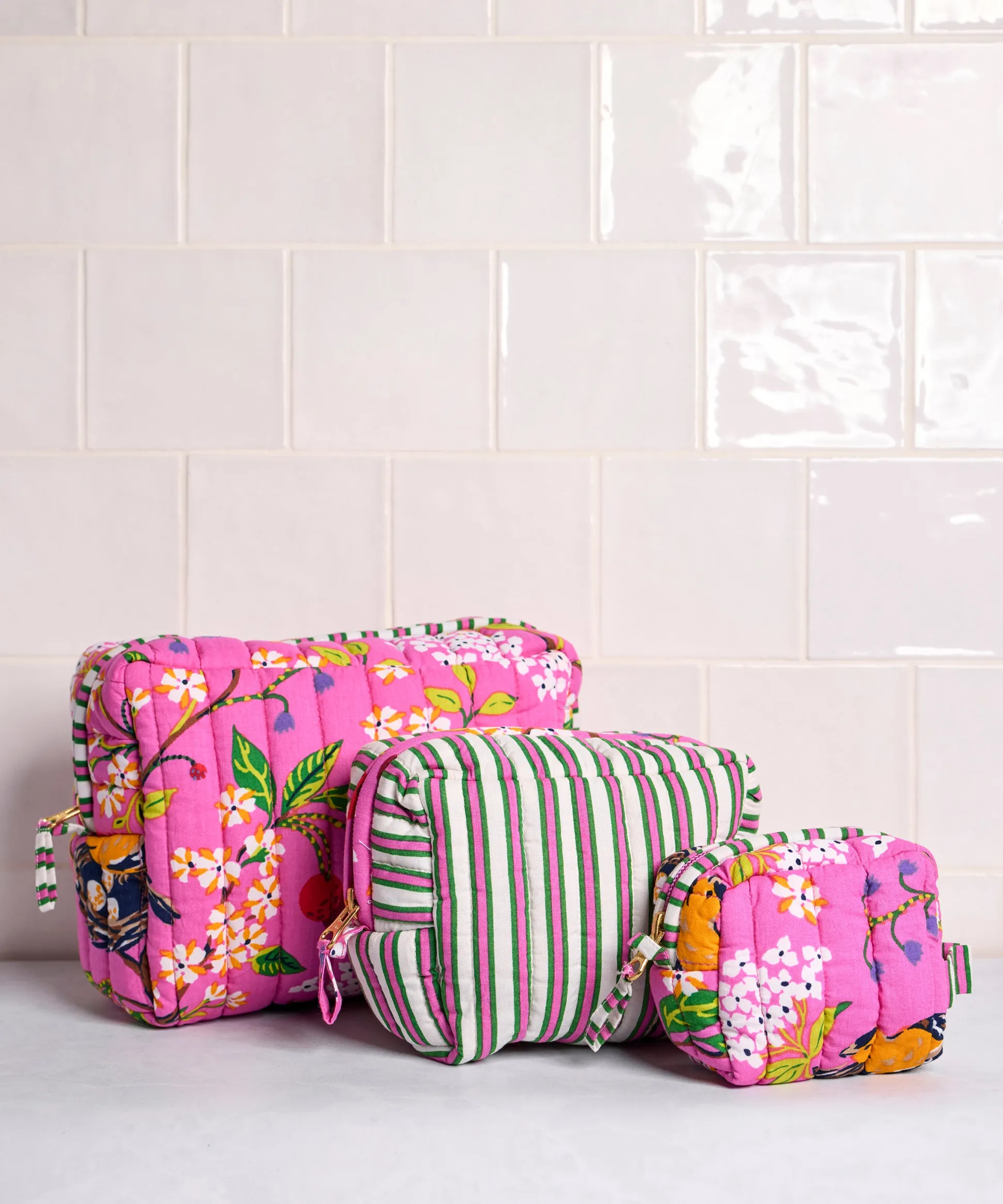 Three's Best Pouch Set in Bird & Blossom