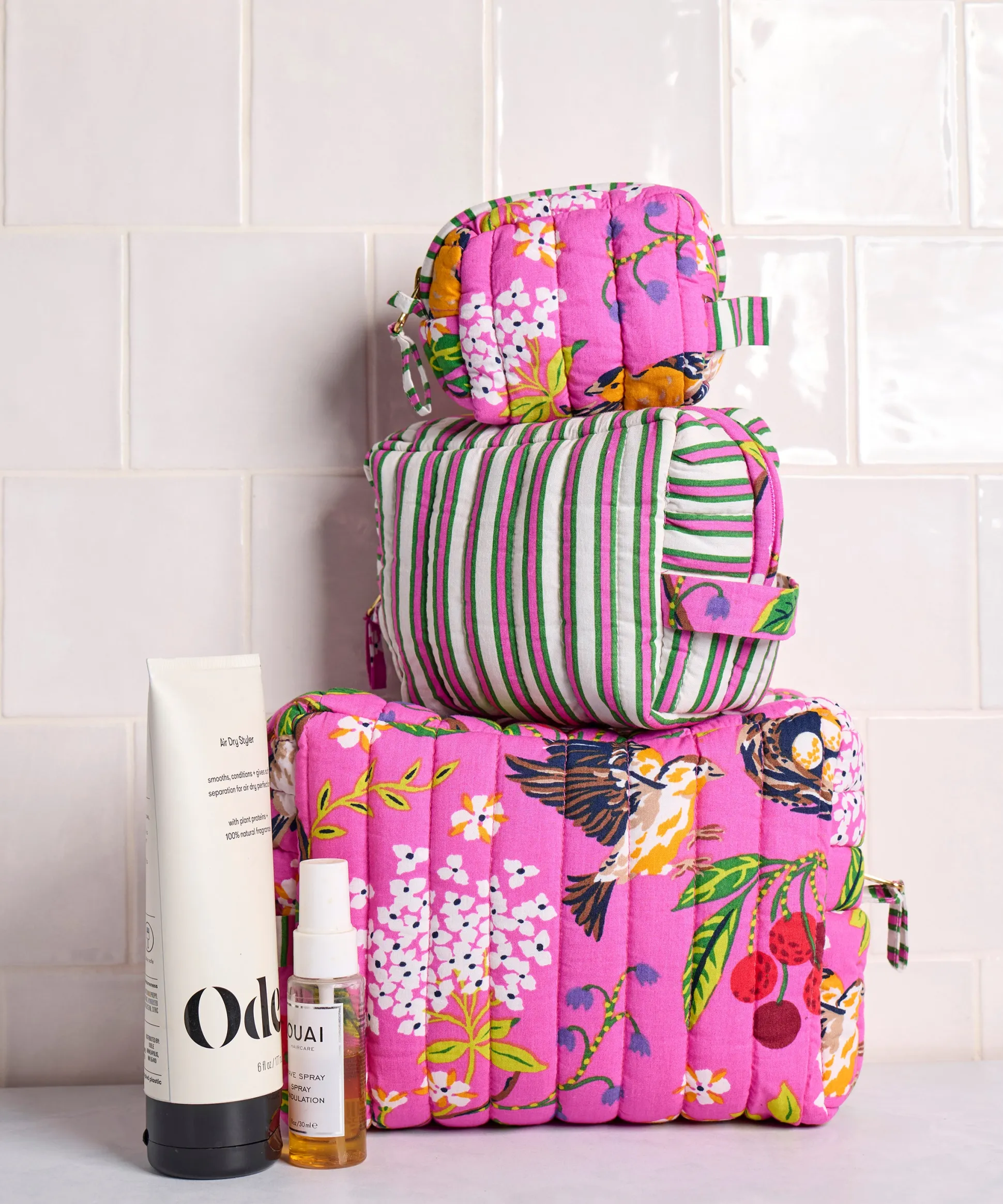 Three's Best Pouch Set in Bird & Blossom