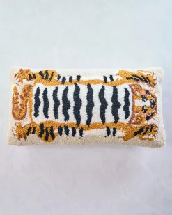 Tibetan Tiger Throw Pillow in White Combo