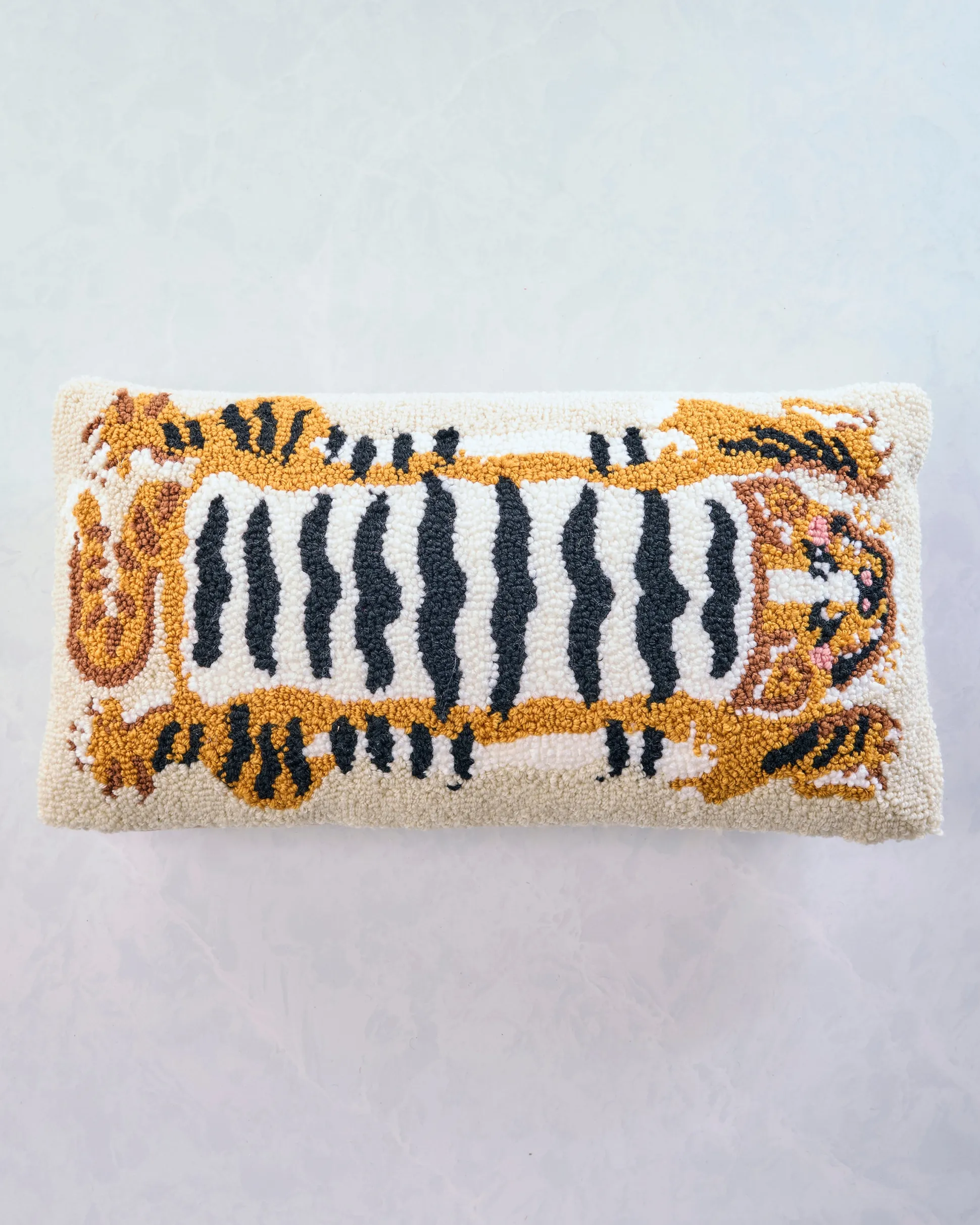 Tibetan Tiger Throw Pillow in White Combo