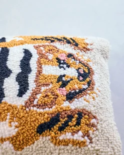 Tibetan Tiger Throw Pillow in White Combo