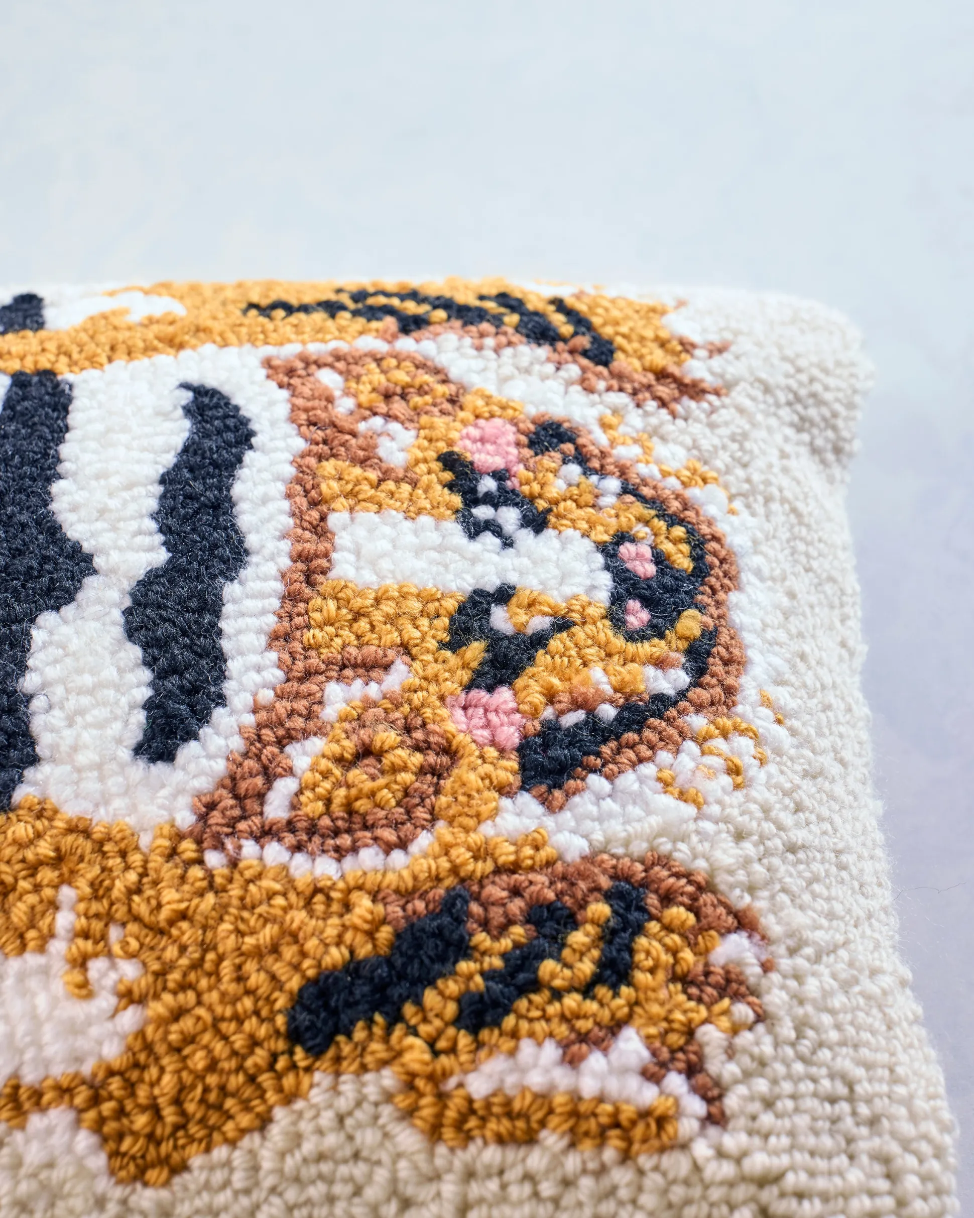 Tibetan Tiger Throw Pillow in White Combo
