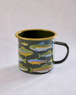 Trout Enamel Coffee & Camp Mug in Green Multi