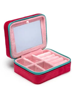 Velvet Jewelry Zip Case in Strawberry