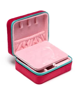 Velvet Jewelry Zip Case in Strawberry
