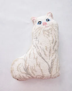 White Cat Hook Pillow in White Combo