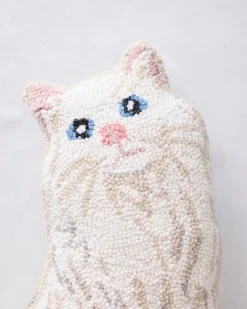 White Cat Hook Pillow in White Combo