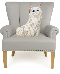 White Cat Hook Pillow in White Combo