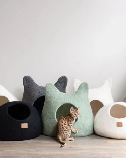 Wool Cat Cave Bed in Eucalyptus Green