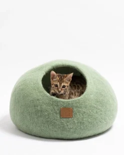 Wool Cat Cave Bed in Eucalyptus Green