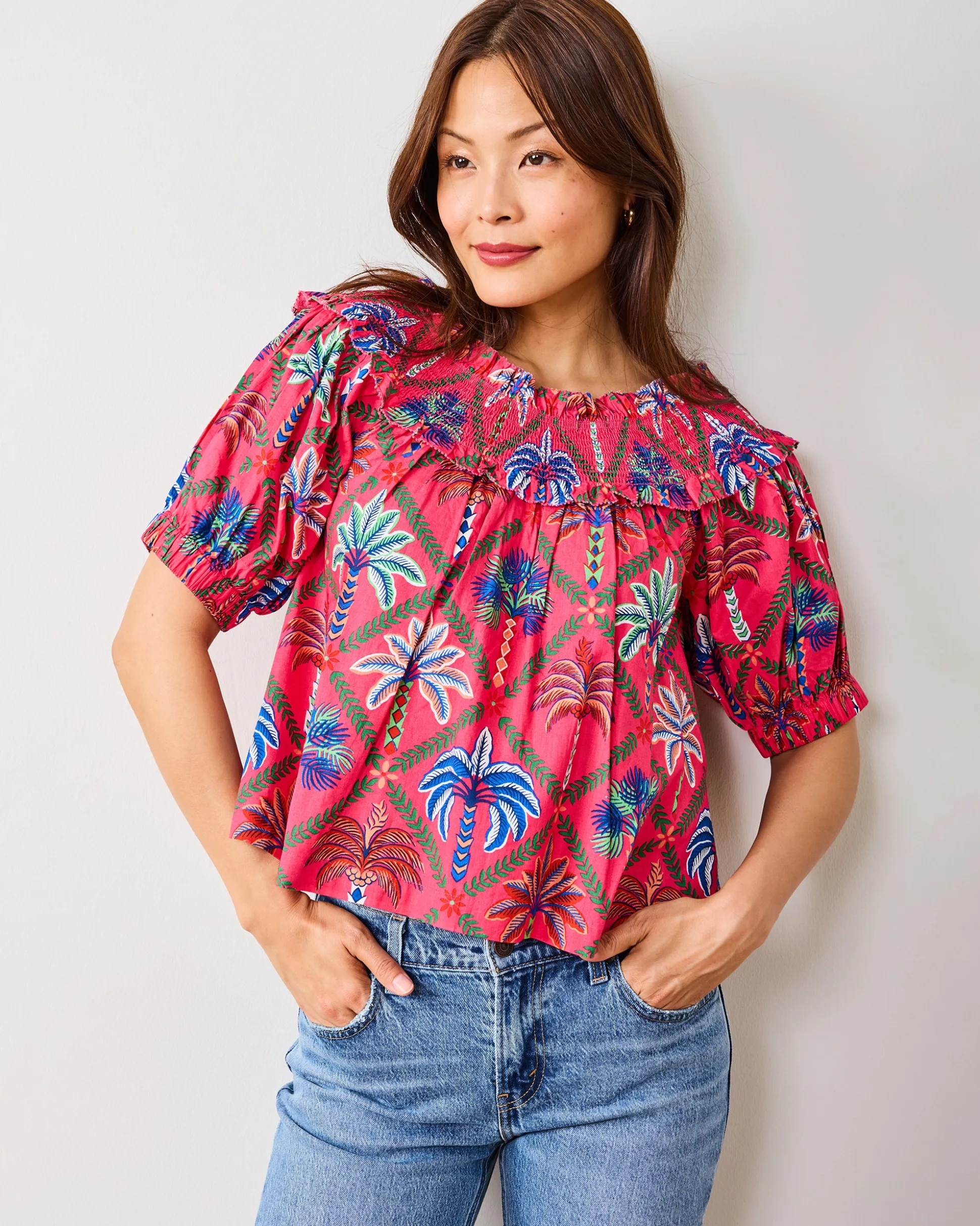 Ximena Blouse in Palm Tree Paradise