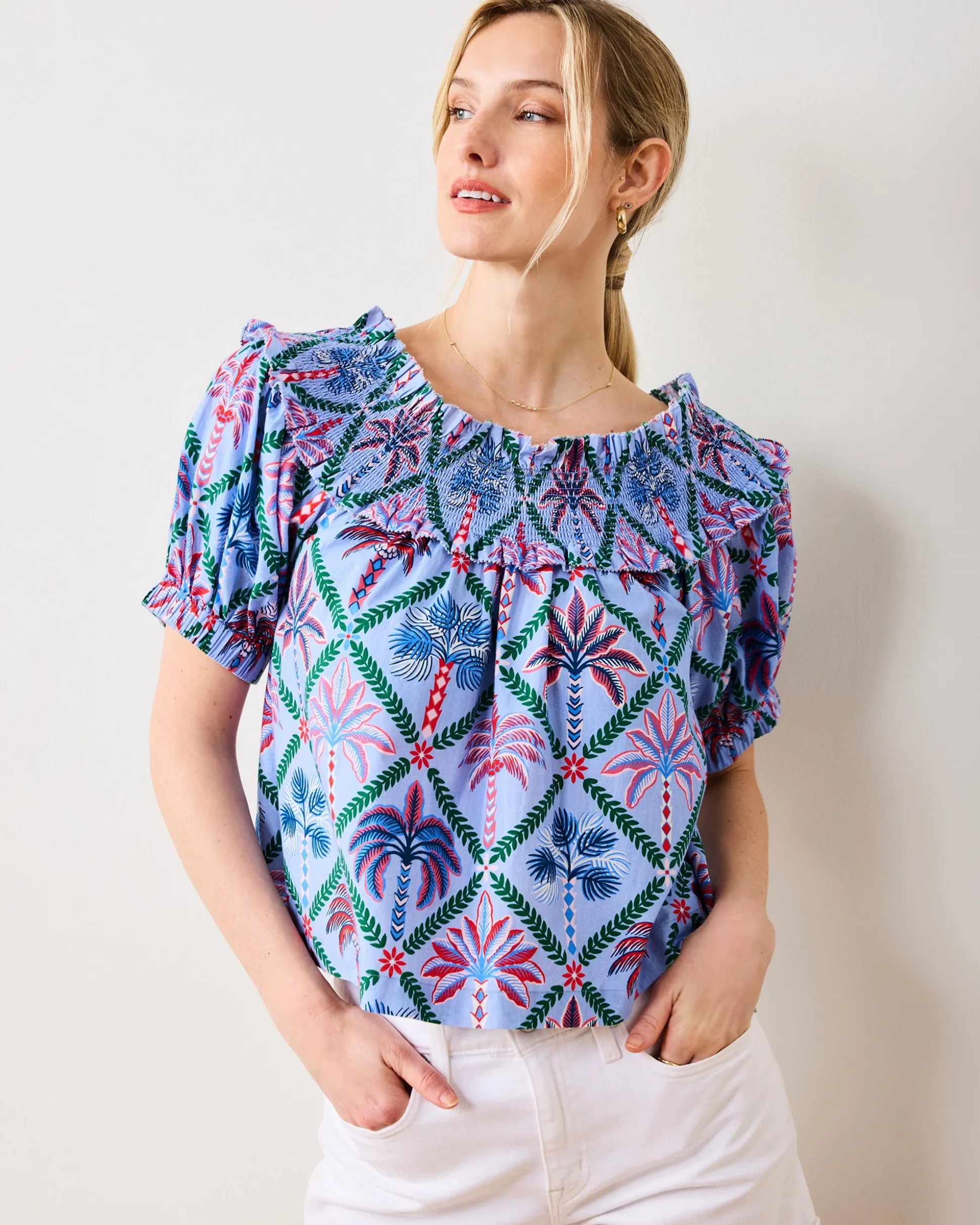 Ximena Blouse in Palm Tree Paradise